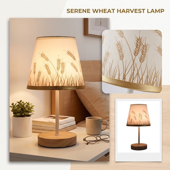 Small Table Lamp for Bedroom Nightstand Warm Light Lamp Decorative Night Light Lamp for Dorm Desk Reading Gift for Students Solid Wood Base Fabric Shade (158 Characters)