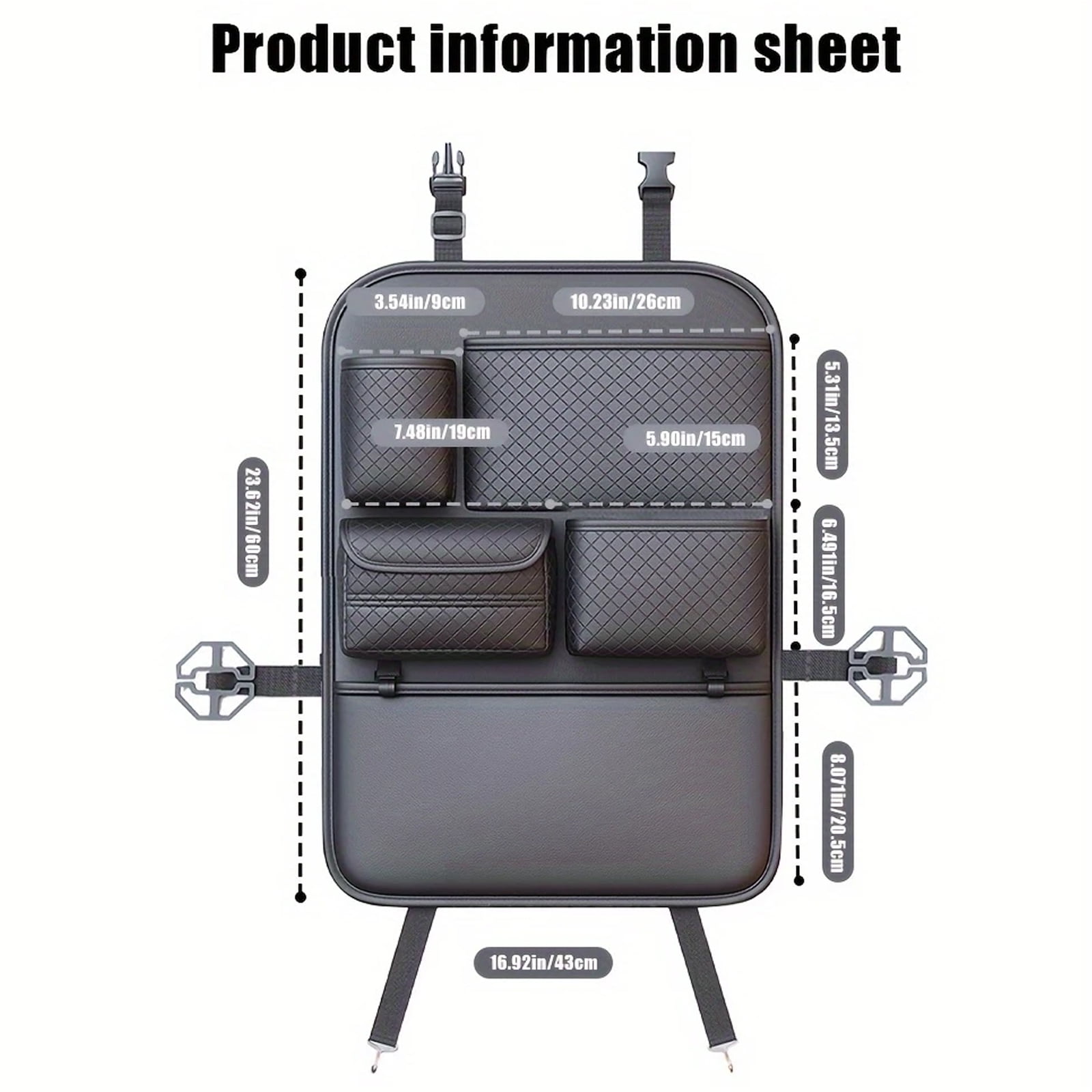 DEXIMRO 2 Pack Car Seat Back Organizer Large Capacity Handbag Holder With Side String Bag Pockets Hanging Carbon Fiber Texture Automobile Storage Bag Behind Seats(Black)