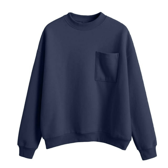 Duoif Fall Sweatshirts for Women Plus Size Mock Neck Sweatshirt - 2025 Fall Pullover with Pockets Womens Sweatshirt Navy S