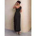 thumbnail image 2 of Womens Black One Shoulder Long Dress, Asymmetric Ruffle Hem With High Slit, 2 of 7