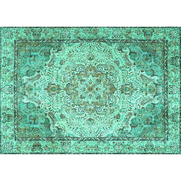 Ahgly Company Indoor Rectangle Persian Turquoise Blue Traditional Area Rugs, 5' x 7'