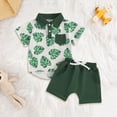 thumbnail image 5 of Baby Boy Shorts Set Summer Clothes Toddler Embroidery Striped Short Sleeve Lapel T-shirt Shorts Outfit,Dark Green, 5 of 7