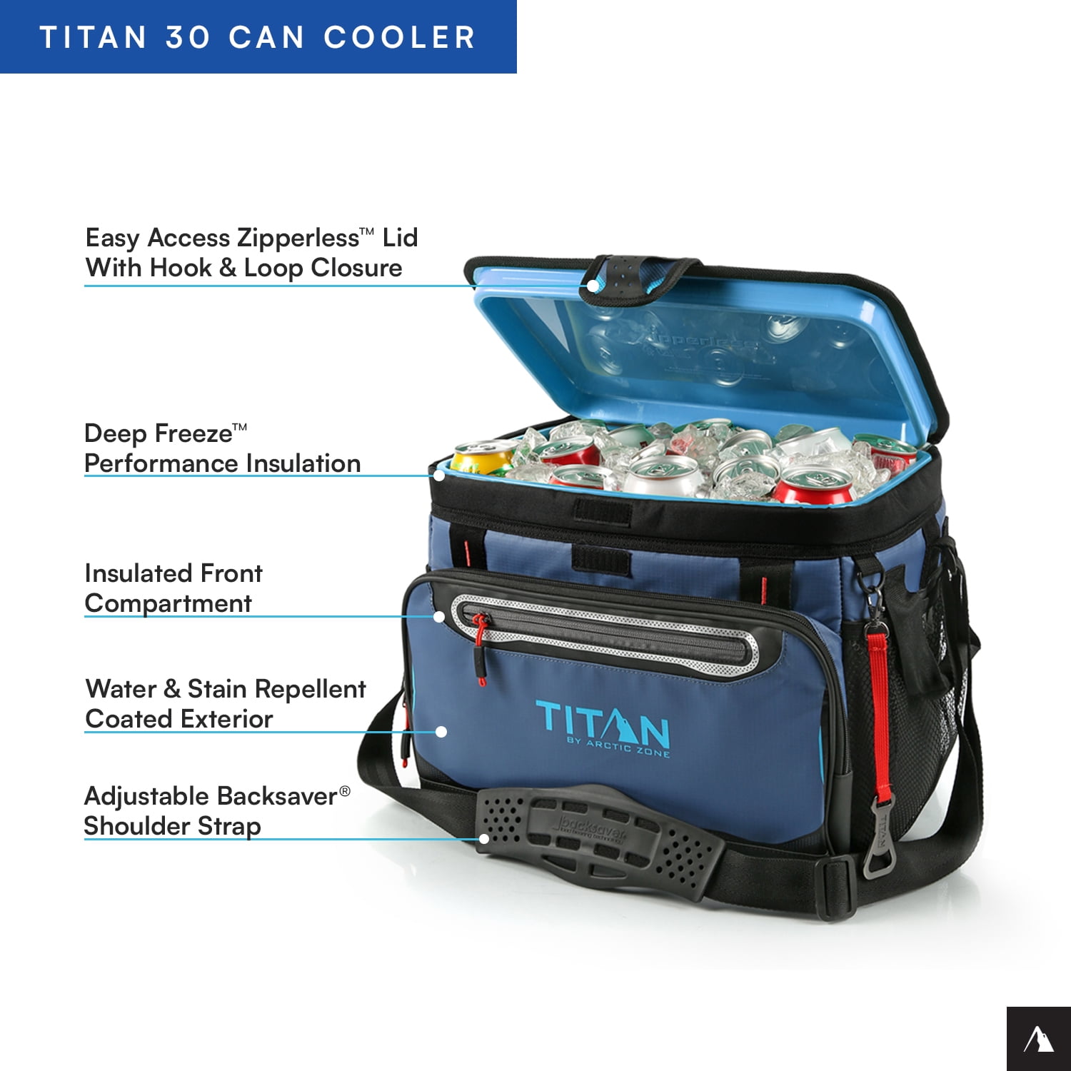Titan by Arctic Zone 30 Can, 20 Quart Zipperless Soft Cooler, Ocean Blue