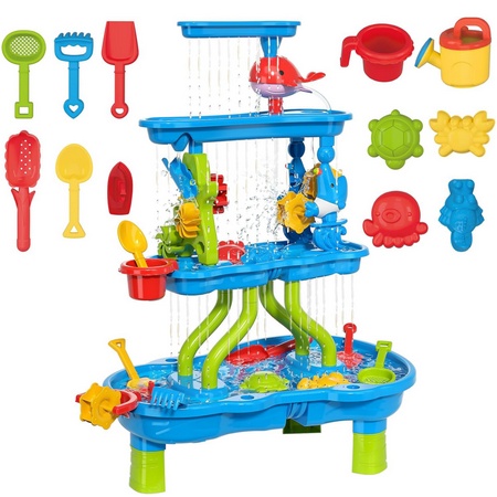 EOTVIA Kids Sand Water Table for Toddlers 4 Tier Sand Water Play Table Toys for Toddlers Kids Activity Sensory Tables Outside Beach Toys for Toddler Boys Girls with Colorful Accessories