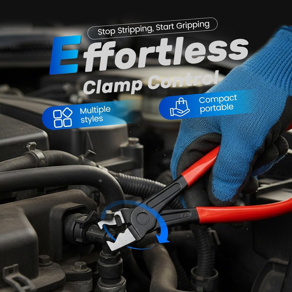 Professional Hose Clamp Kit 6Pcs, Fuel Line Pliers Set, Includes Disconnecting Pliers, Crimping Plier, Cutting Plier, And Wire Strippers for Tackle Wiring, Electrical Repairs, Auto Maintenance (4)
