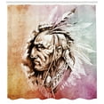thumbnail image 3 of Native Shower Curtain, Sketch of American Native with Headdress on Peachy Watercolor Backdrop, Fabric Bathroom Set with Hooks, 69W X 84L Inches Extra Long, Pale Mauve and Blush, by Ambesonne, 3 of 3