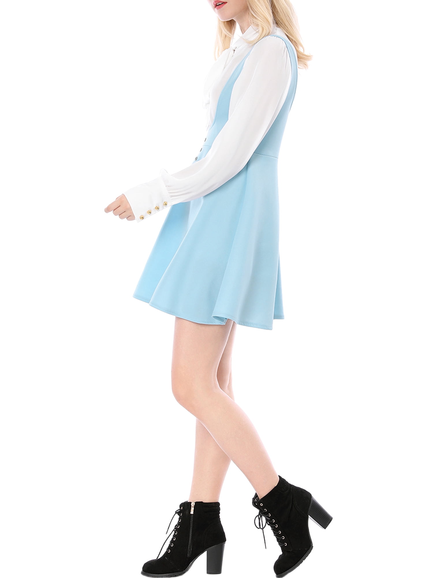 DARING DIVA Women's Above Knee Hem Suspender Skirt Dress S Sky Blue