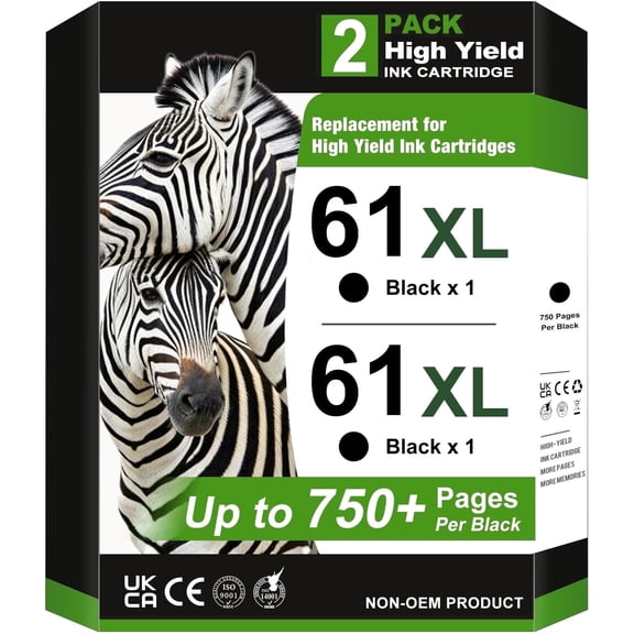 61 Ink Cartridges Compatible for HP 61XL 61 XL for Envy 4500 4501 4502 5530 Deskjet 2540 30501000 1050 1056 1510 1512 1010 1055 OfficeJet 4630 Printer International Version (2 Black)