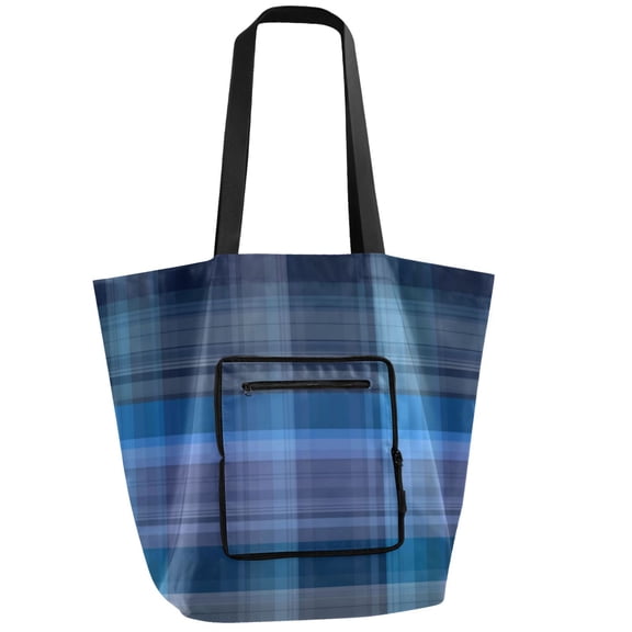 Iauyy Foldable Shoulder Tote Bags Large Storage for Women -Reusable 11*9.5*15.4in Wide Handbag Design Shopping/Travel Bag ,Classic Blue Checkered Pattern
