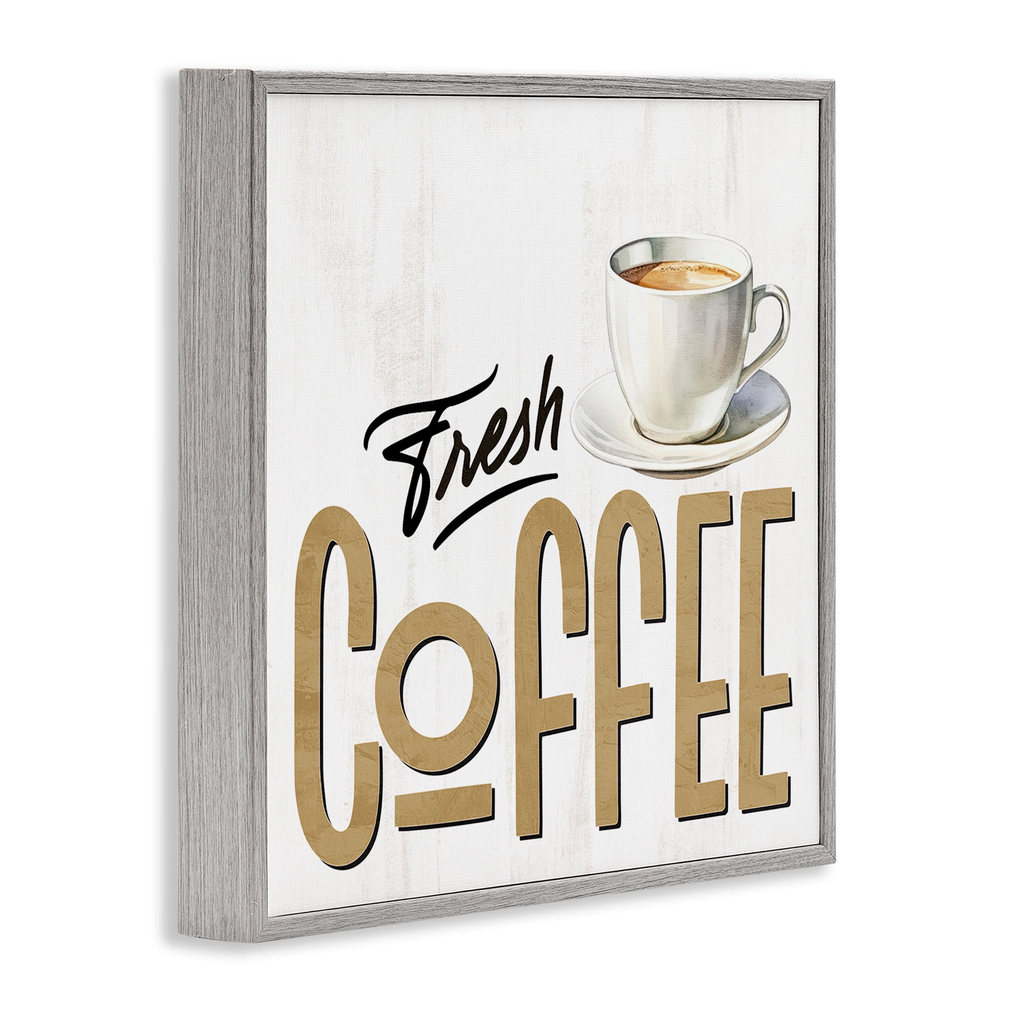 Stupell Industries Fresh Hot Coffee Gray Framed Giclee Art, design by Kim Allen