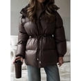 thumbnail image 4 of Womens Long Padded Jacket Coat - Midweight Long Parka Length Hooded Zipper Snow Winter Jackets for Women Brown M, 4 of 9