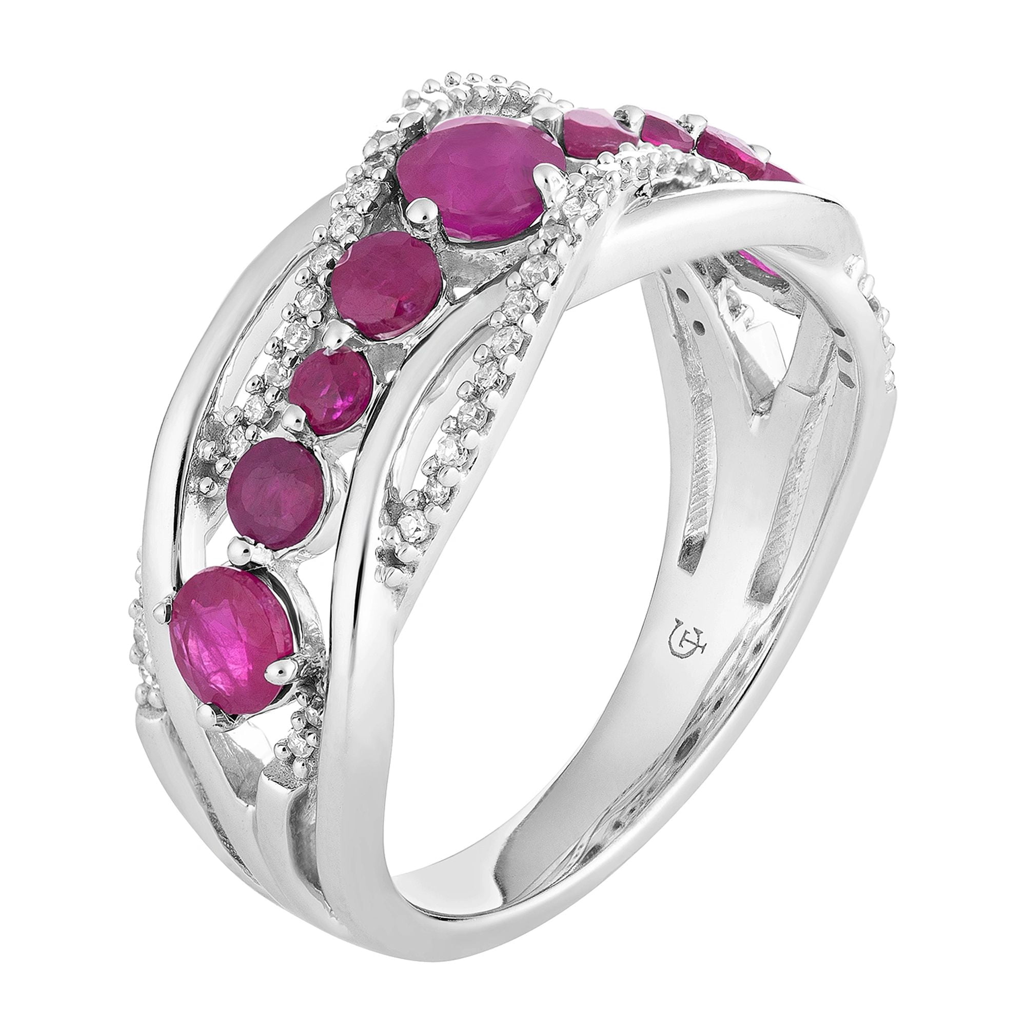 10k White Gold Ruby & 1/6 Carat T.W. Diamond Wave Ring