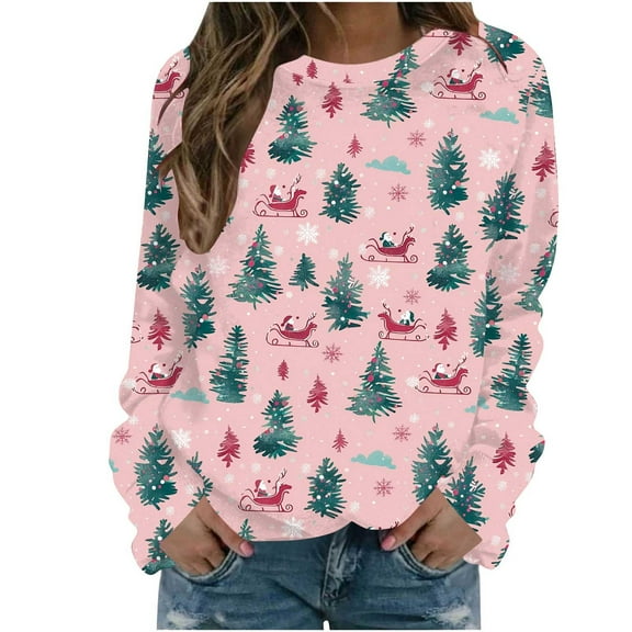 asdoklhq Cable Knit Sweater Women's Long Sleeve Hoodless Christmas Printed Casual Warm Sweatshirt Multicolor 4X