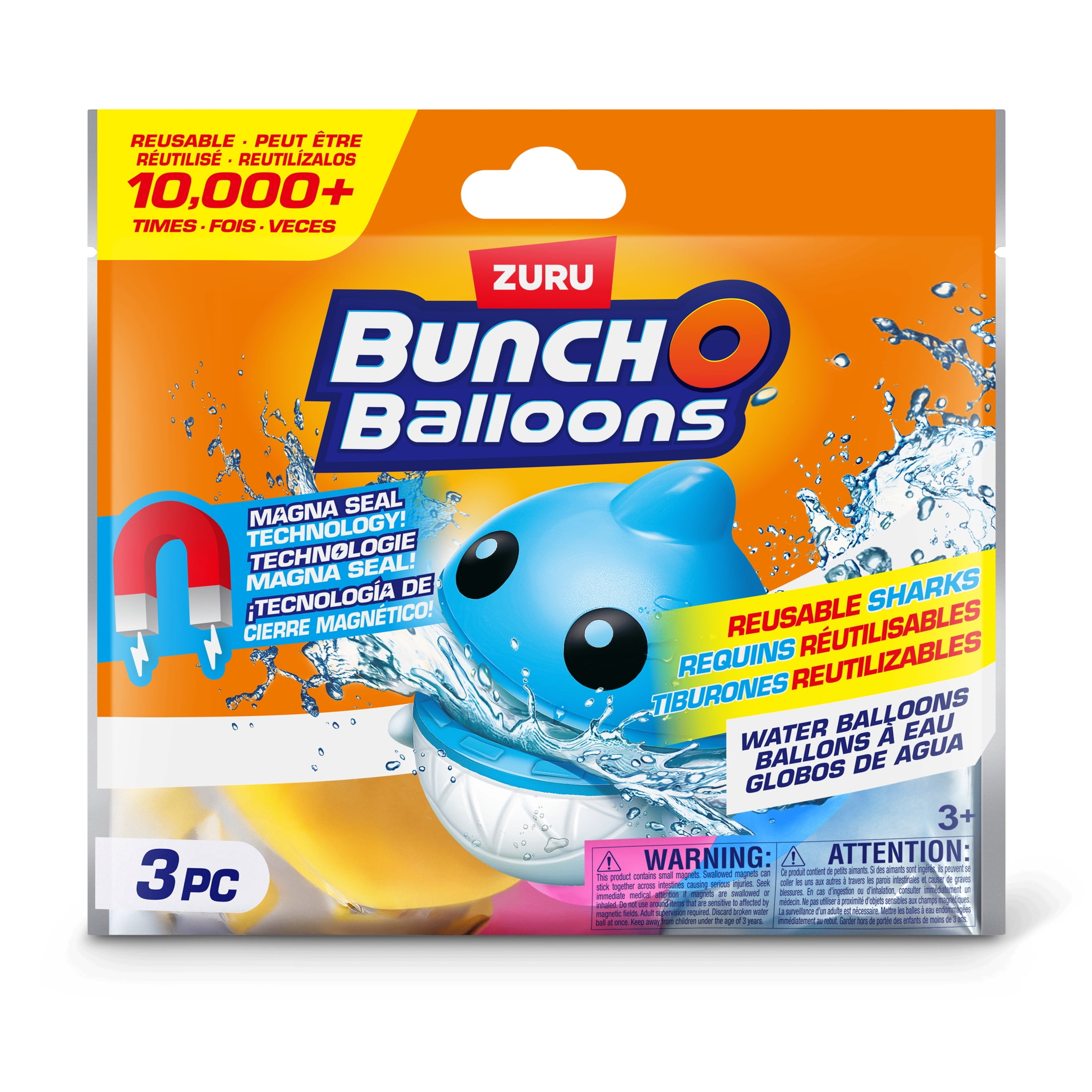 Bunch O Balloons Reusable Shark Water Balloons 3-Pack by ZURU – Self-Sealing Magna Seal Summer Outdoor Water Toy for Kids & Families