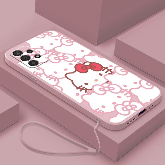 Hello Kitty Art Phone Case For Samsung Note 8 9 10 20 Plus Lite Ultra A32 A52 A52S A72 A02 A22 Lite Liquid Rope Funda Cover Capa Gift Festivals