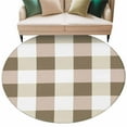 thumbnail image 2 of Brown White Buffalo Check 5ft Round Rug, Farmhouse Plaid Modern Geometric Non-Skid Rubber Backing Large Area Rugs - Living Room Bedroom Home Office, Indoor Floor Mat Carpets Washable Rug, 2 of 9