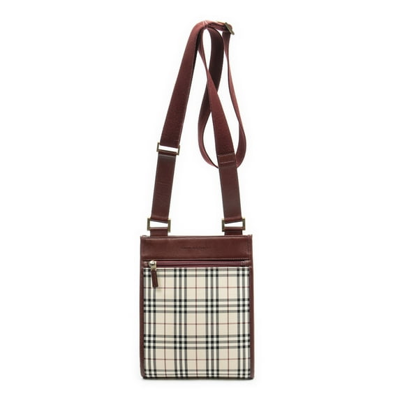 Pre-Owned Burberry Beige/Red Small Flat Crossbody Shoulder Bag Nova Check Canvas