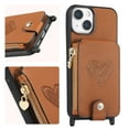 thumbnail image 1 of SaniMore Case for iPhone 14 (6.1" 2022), [Crossbody Adjustable Lanyard Zipper Wallet Card Slots] PU Leather Luxury Love Heart Kickstand Magnetic Car Mount Wallet Cover foe Girls Women, Brown, 1 of 11