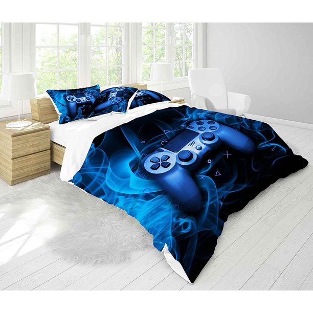 Blue Gaming Comforter Set Full Size Gamer Comforter Teens Boys Video