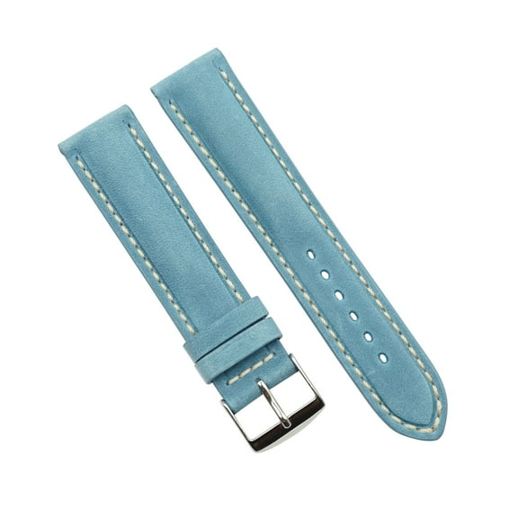 20mm Turquoise Vintage Leather Watch Band with Ecru Stitch