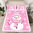 thumbnail image 2 of Feelyou Kawaii Pink Snowman Bed Sheets for Teens, Christmas Snowflake Print King Sheets, Fashion Buffalo Sheet Set, Breathable Home Decor, 4pcs, 2 of 7