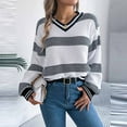 thumbnail image 5 of Juslio Womens Sweater Pullovers Sweater Color Block V Neck Long Sleeve Knit White, 5 of 5