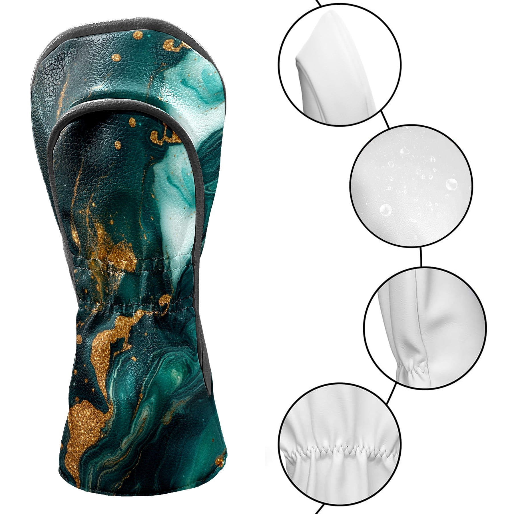 Golf Club Covers PU Leather Waterproof Head Covers for Fairway Woods Hybrids Golden Marble Pattern Unisex Fits Most Brands