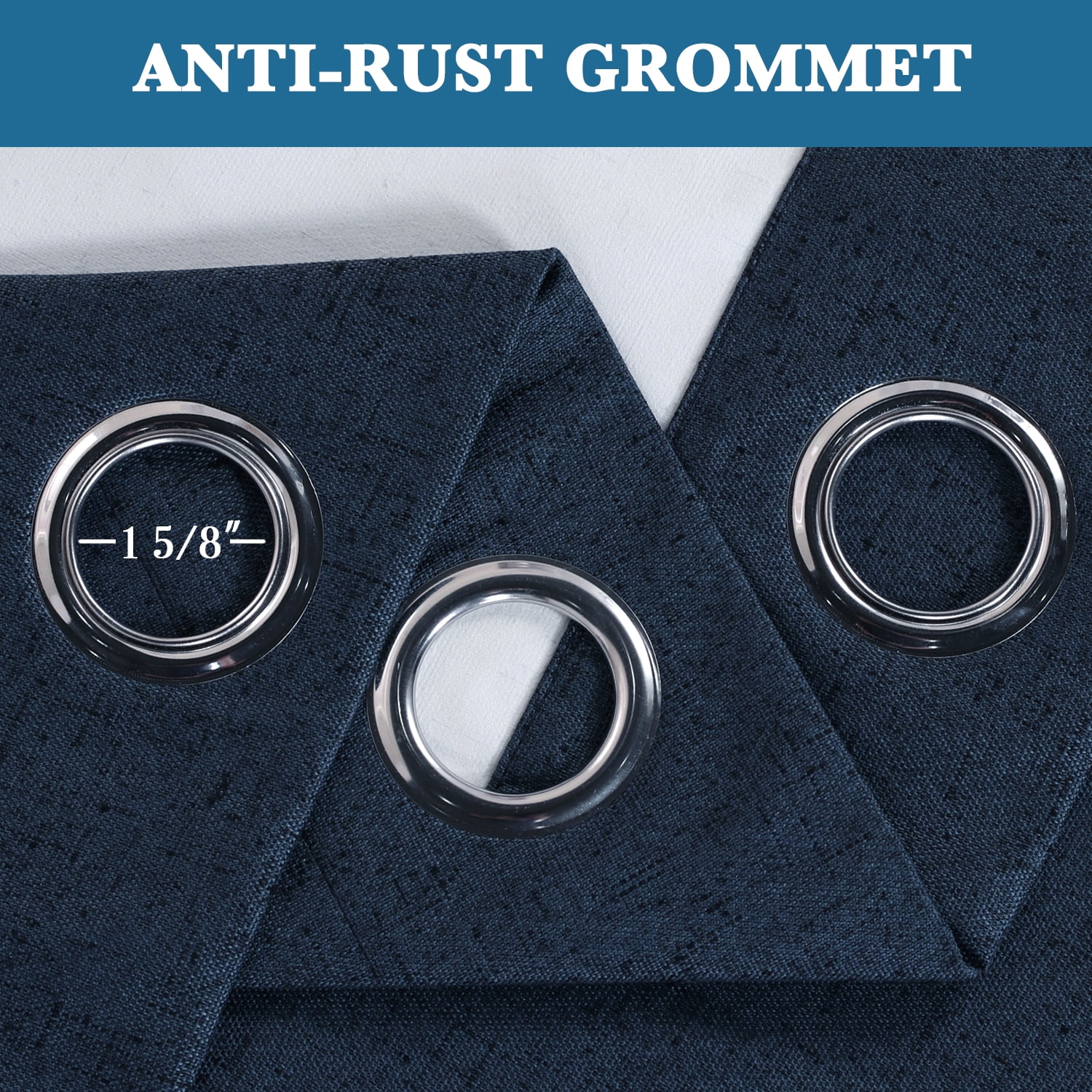 Primebeau 100% Blackout Grommet Textured Rich Material Faux Linen Curtains Panels(52 x 96 inches, Navy)