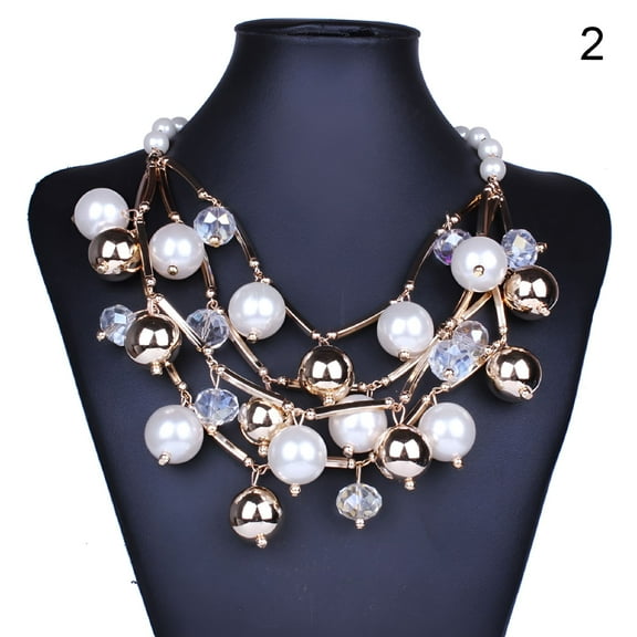 DESIGNICE Women's Faux Pearl Multilayer Chain Bib Necklace Statement Jewelry Gift for Woman