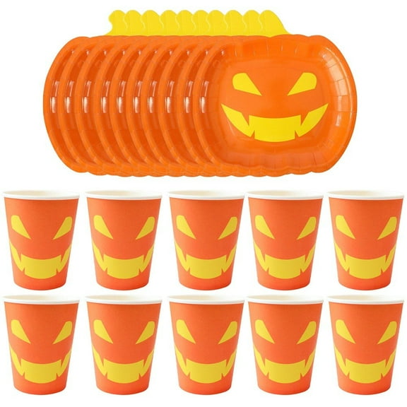 Halloween Pumpkin Party Supplies, Paper Plates & Cups Set for Thanksgiving Decor