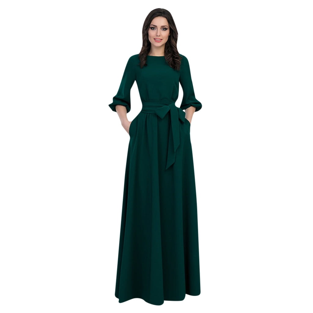 Nmoder Women's 3/4 Sleeve Midi Dress - Semi-Formal A-Line For Church, Wedding Guest, Or Work (Green, 3XL)