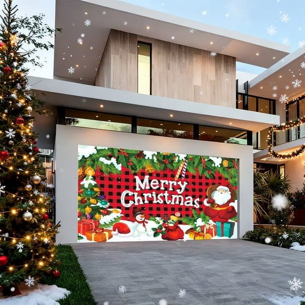Uuiauoio Christmas Garage Banner Polyester Holiday Decorations Large Outdoor Indoor Party Backdrop Festive Scene Door Wall Hanging for Xmas New Year Seasonal Celebration