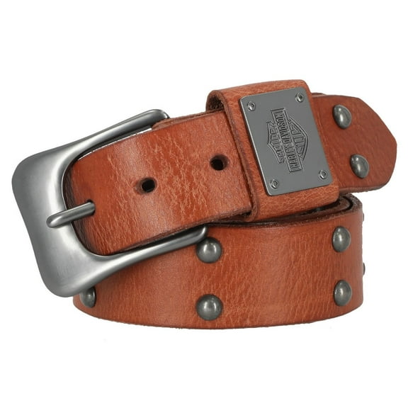 Harley-Davidson Men's Western Dome Studded Genuine Leather Belt - Brown (32), Harley Davidson