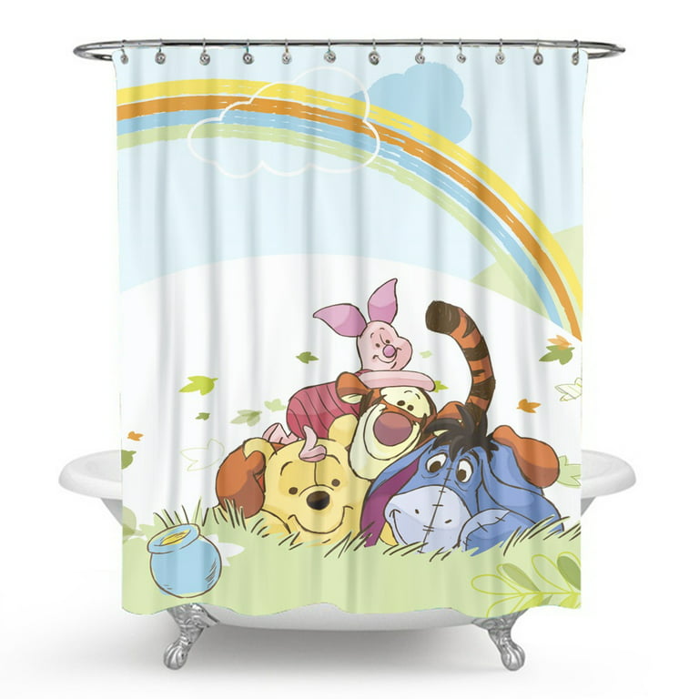 Shower Curtain M-150*180cm Winnie the Pooh Bathroom Decor Winnie the Pooh  Aesthetic Modern Fabric Waterproof Shower Curtain Set with Hook 