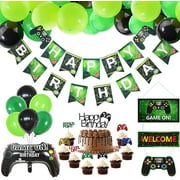 CrzPai Video Game Party Decorations, Game Birthday Party Supplies with Happy Birthday Banner, GAME ON Welcome Hanging Decor, Gamer Cake Toppers, Balloons for Kids Boys Gaming Theme Party Decors