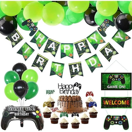CrzPai Video Game Party Decorations, Game Birthday Party Supplies with Happy Birthday Banner, GAME ON Welcome Hanging Decor, Gamer Cake Toppers, Balloons for Kids Boys Gaming Theme Party Decors