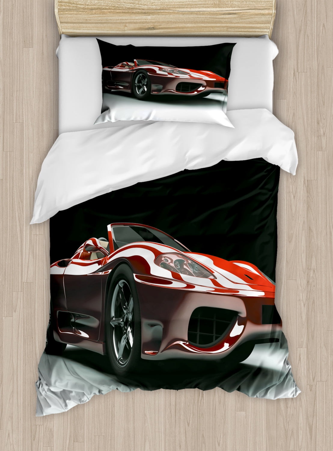 Cars Duvet Cover Set Twin Size, Automotive Industry Theme Powerful