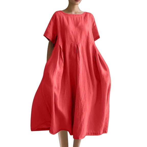 ZQUUVOU Women's Short Sleeve Dress Oversized Summer Round Neck Knee Length Staple Piece Casual Loungewear Outfit Watermelon Red