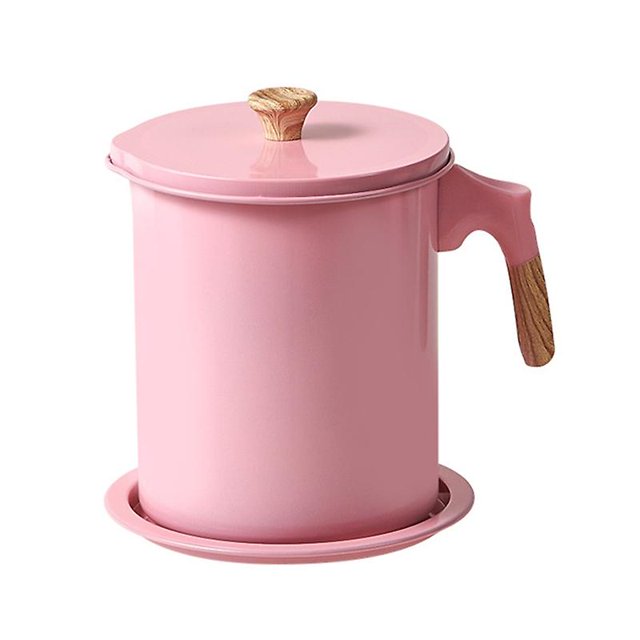 El aceite del filtro de 1,7 l puede espesar el recipiente de aceite de hierro con mango antiescaldaduras con colador de malla fina para la cocina rosa