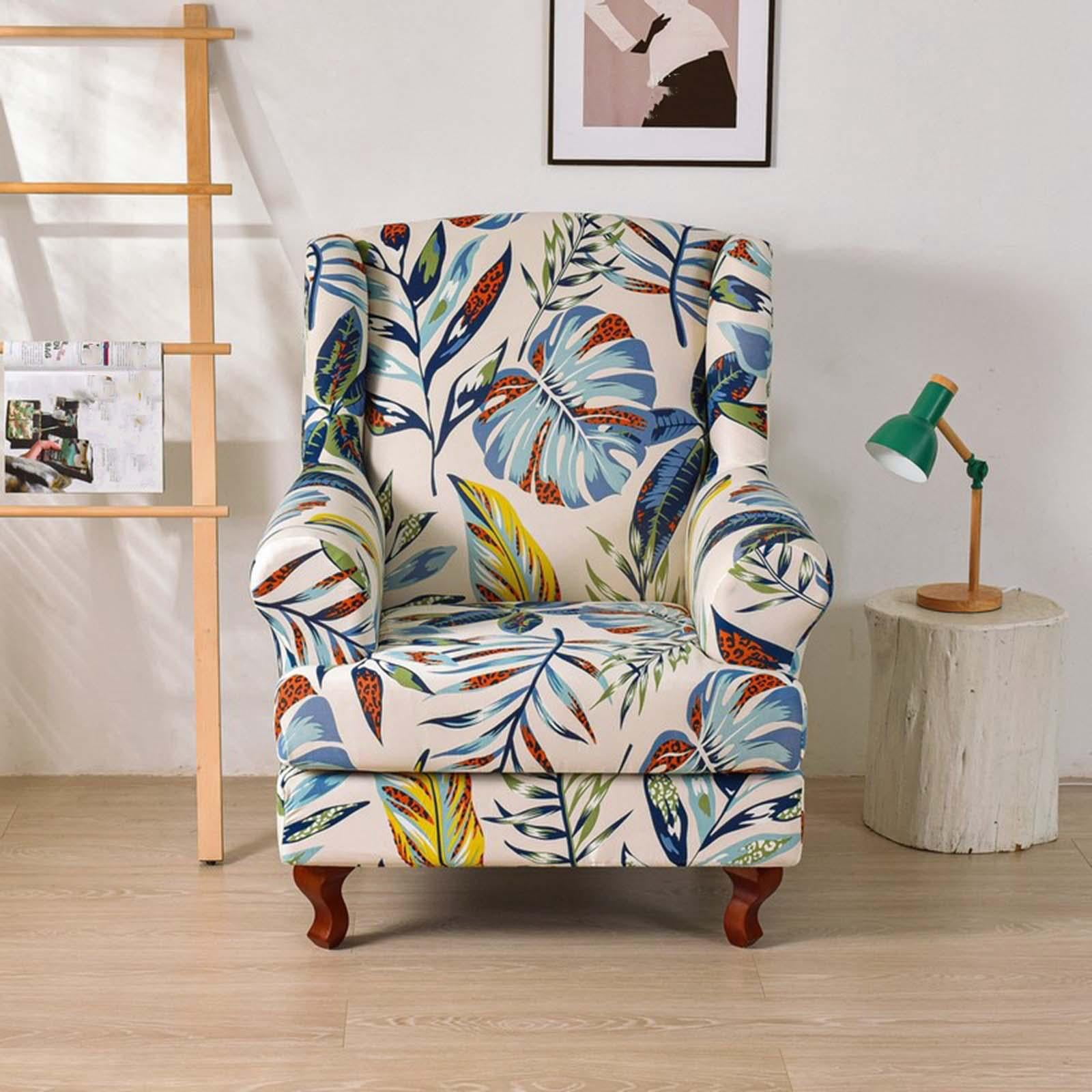 Stretch Wingback Chair Cover Sofa Cover Washable Chair Protector Armchair Cover Single Sofa Seat Cover for Wedding Home Dark Blue