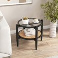 Rattan Round Side End Table with Tempered Glass Tabletop - Walmart.com