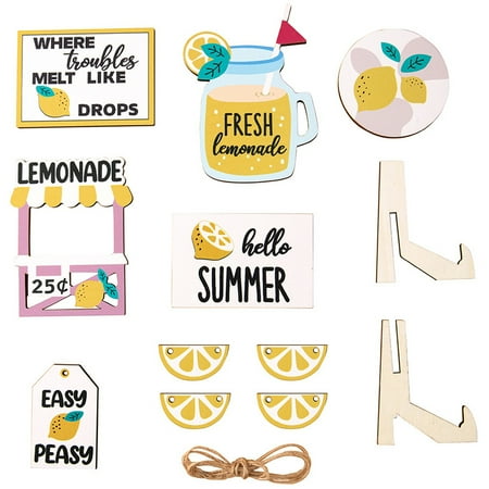 

1 Set Tiered Tray Wooden Signs Summer Lemon Theme Tabletop Tiered Tray Decoration