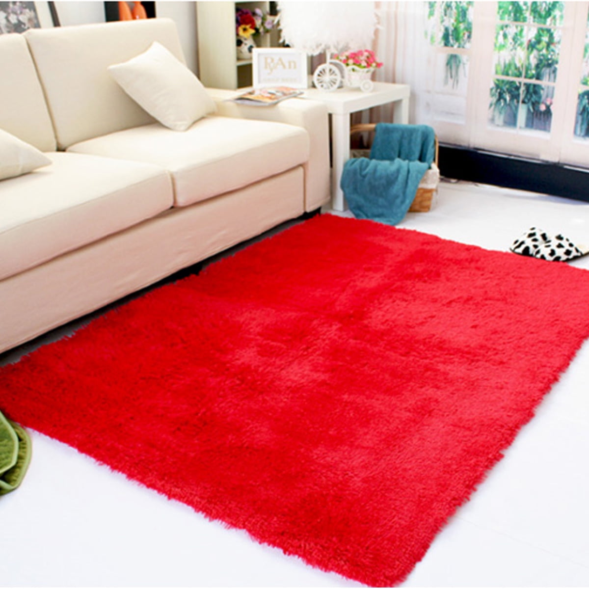 Modern Shaggy Rug Floor Carpet Anti-slip Room Bedroom Area Mat Soft Solid Color 