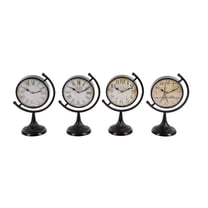 DecMode 12" Black Metal Clock with Tilted Stand, Set of 4