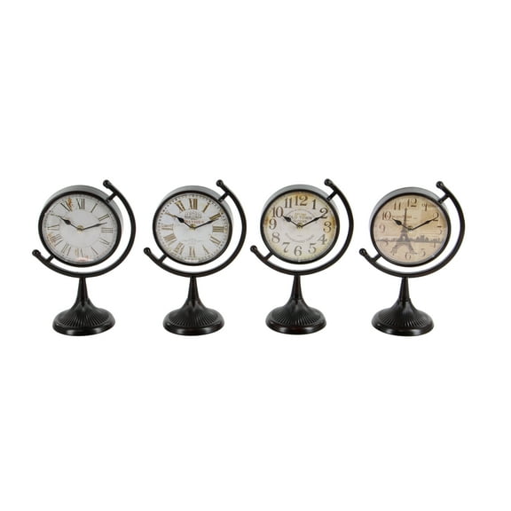 DecMode 12" Black Metal Clock with Tilted Stand, Set of 4