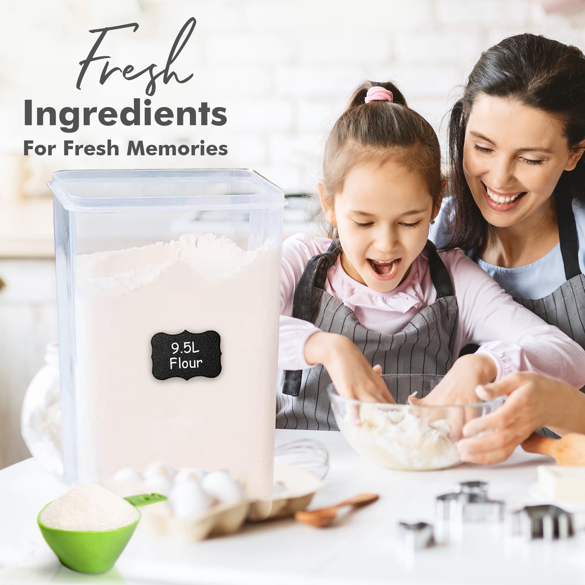 Shazo 2PC (9.5L | 321 oz) Extra Large Airtight Flour Sugar Storage Containers, BPA Free Plastic Food Storage Containers with Lids, Includes 2 Measuring Spoon