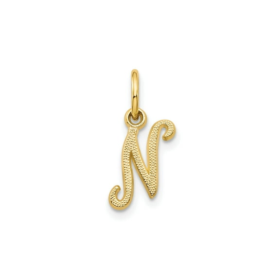 10k Yellow Gold Script Initial N Pendant Charm for Women with Textured Design, Elegant Loop for Necklace or Bracelet, Personalized Monogram Jewelry Symbolizing Identity and Style