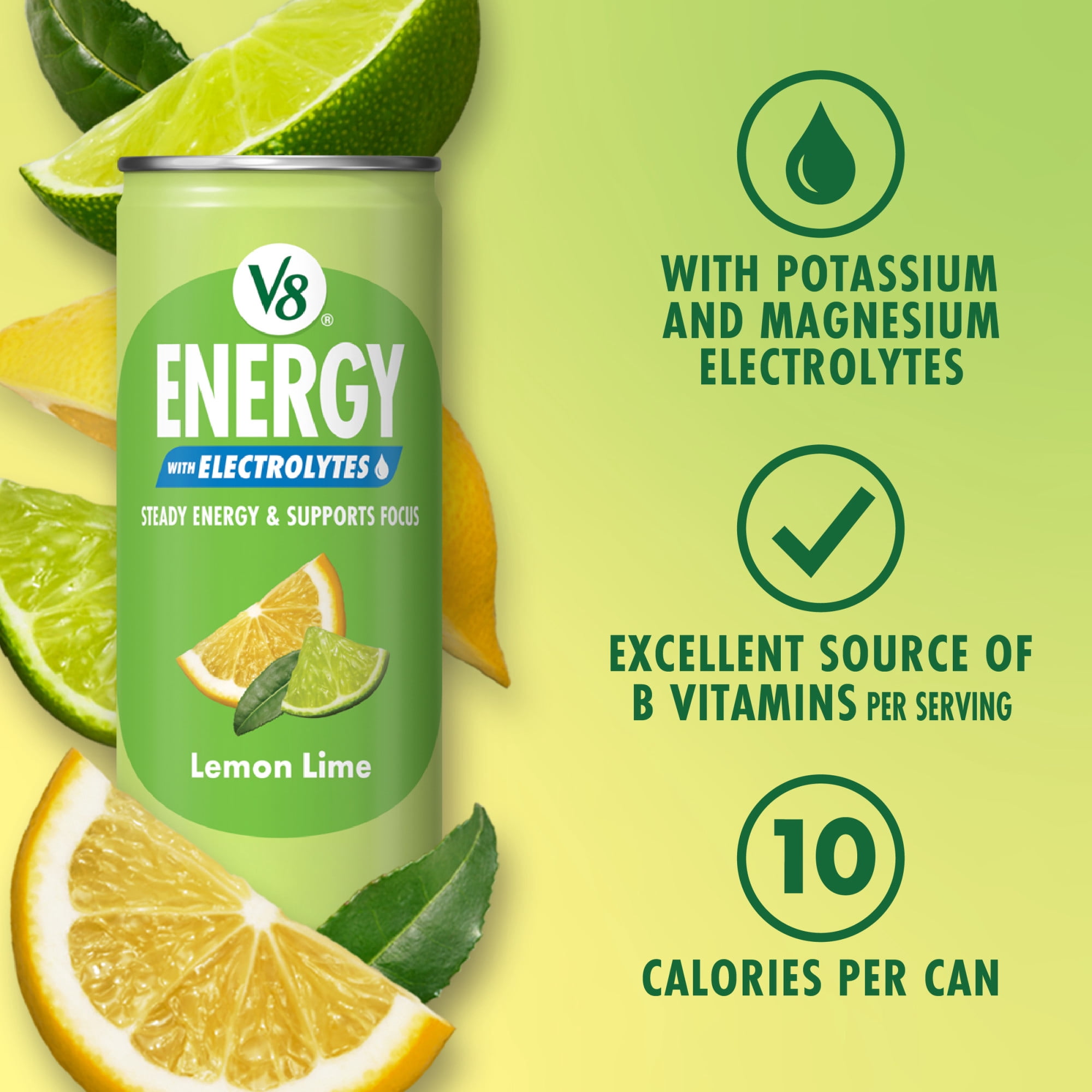 V8 Energy Lemon Lime with Electrolytes Beverage, 8 fl oz 6-Count