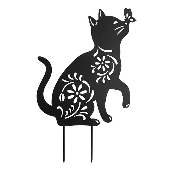 1/2Pcs Metal Cat Garden Statue Cat Decors Silhouettes StakeAn1ma1Decorative