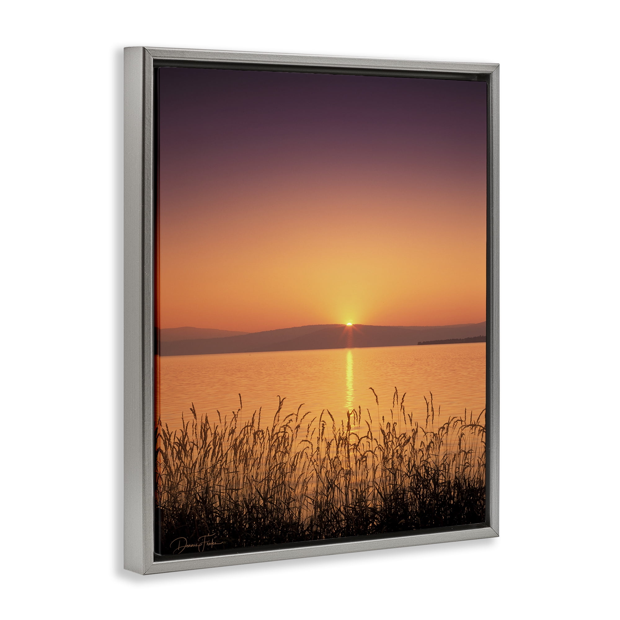 Stupell Industries Deep Orange Sunset Landscape Photography Gray Floater Framed Canvas Art Print Wall Art, 25 x 31